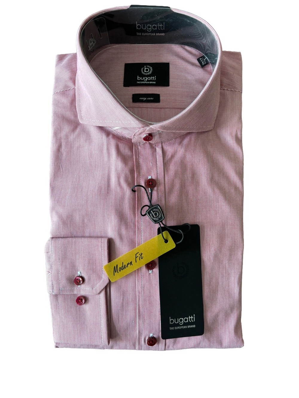 Bugatti Men's Modern Fit Red & White Pinstripe Dress Shirt